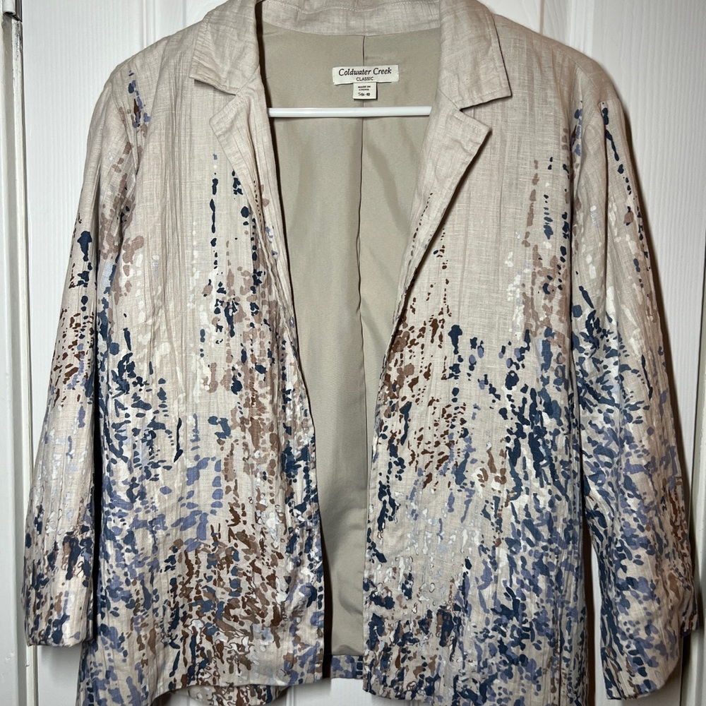 Coldwater Creek Women’s Open Front Linen Blazer Jacket S (6-8) 3/4 Sleeve